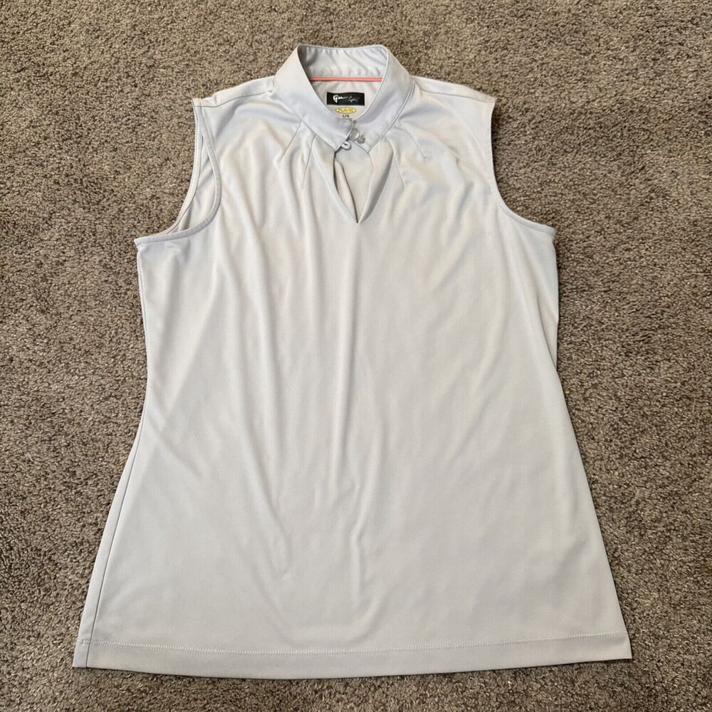 Greg Norman Shirt Womens Large Mock Halter Neck Golf Gray‎ Top Blouse Sleeveless